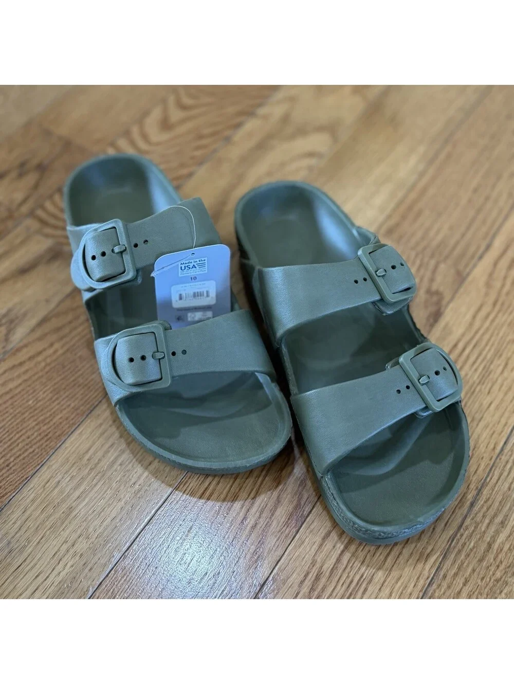 Size 10 US Men’s George Double Buckle Slide Sandals Olive Green
